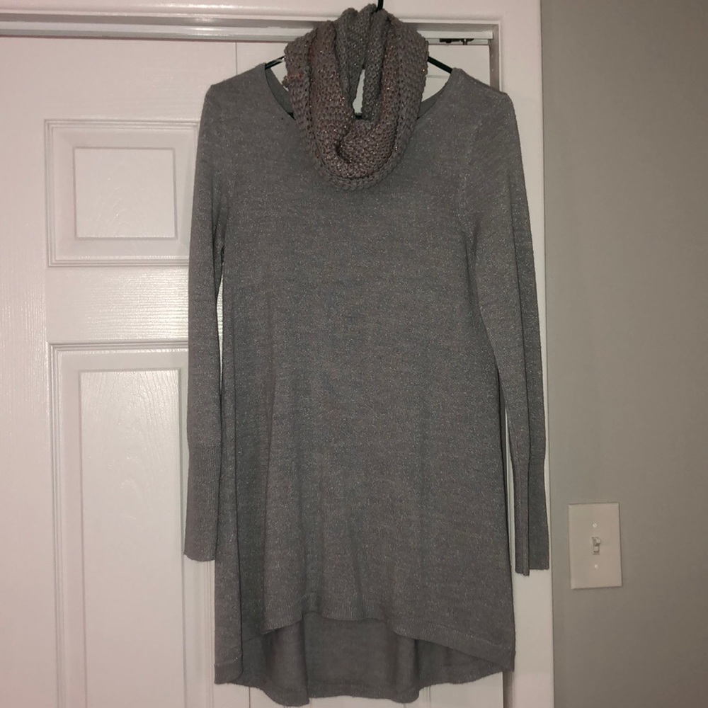 Sweater dress with matching scarf